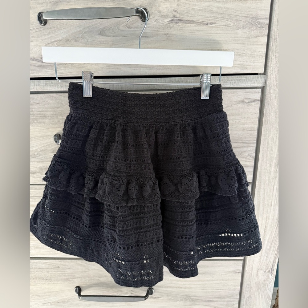 Aerie Crochet Ruffle Skirt, Size XS, Black